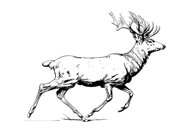 Vector ciervo color negro en estilo boceto ilustración vectorial