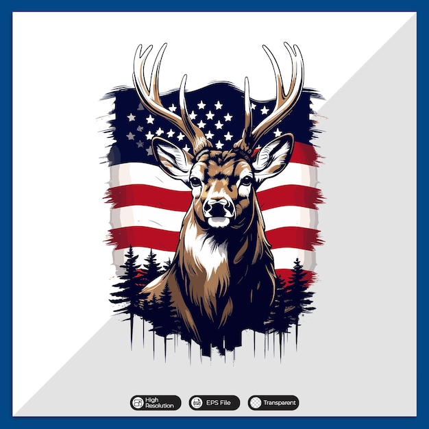 Vector ciervo colorido con diseño de camiseta vectorial de la bandera de américa