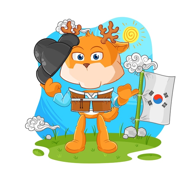Ciervo cultura coreana vector personaje de dibujos animados