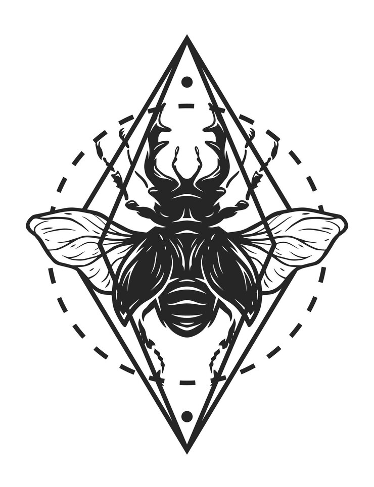 Vector ciervo escarabajo y elementos geométricos insecto símbolo