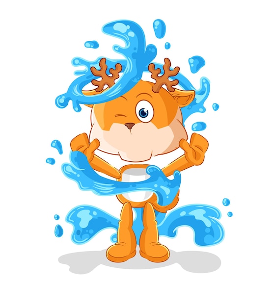 Ciervo fresco con vector de dibujos animados de mascota de agua