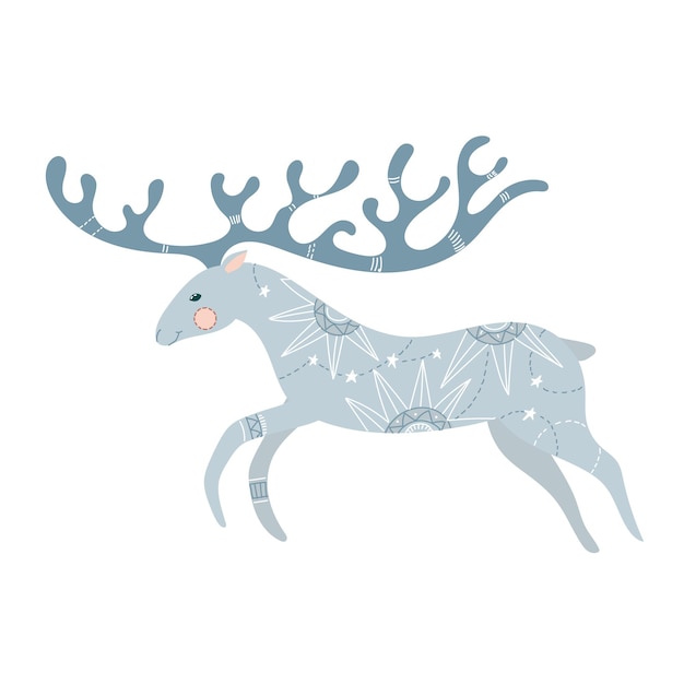 Ciervo gris en boho en colores pastel Hermoso animal salvaje Ilustración de vector de invierno aislado