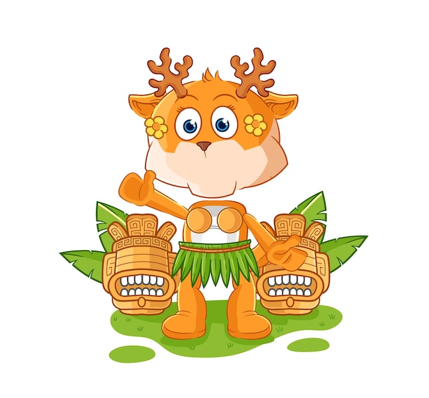 Ciervo hawaiano agitando personaje de dibujos animados mascota vector
