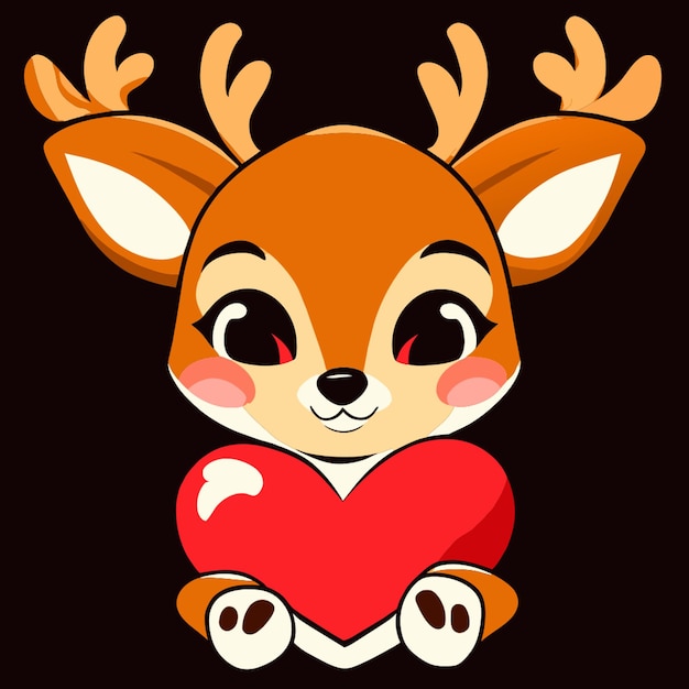 un ciervo lindo con una ilustración vectorial de corazón