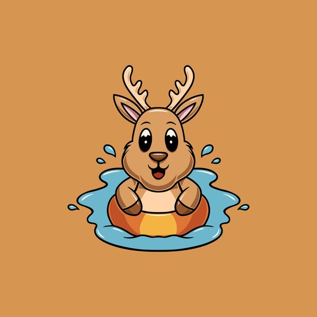 Un ciervo lindo nadando en la piscina Ilustración de dibujos animados