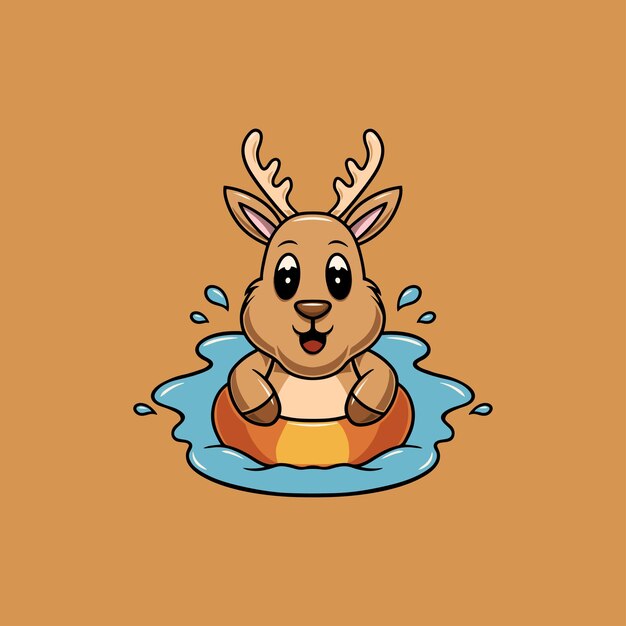 Vector un ciervo lindo nadando en la piscina ilustración de dibujos animados