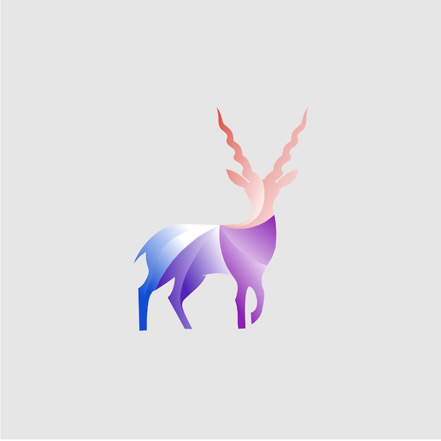 Un ciervo morado y azul con un cuerno rosa.