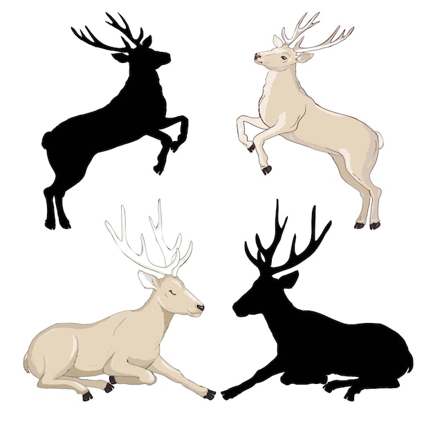 Ciervo silueta y boceto vector ilustración animales en fondo blanco imagen de animales