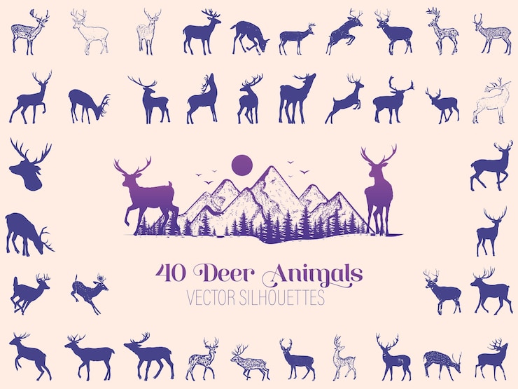 Ciervo silueta conjunto ilustración vectorial