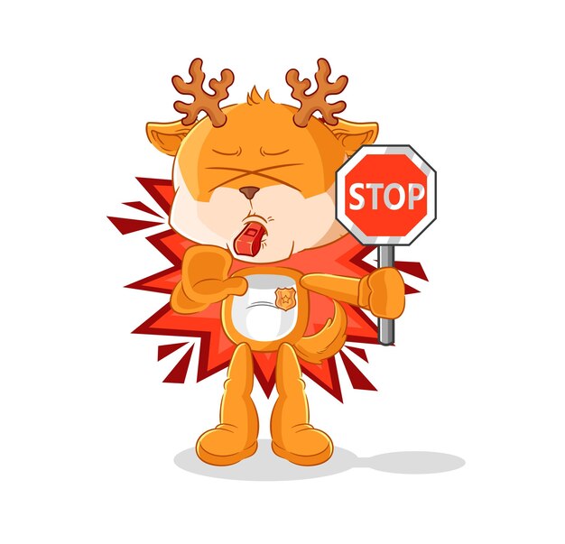 Ciervo con vector de mascota de dibujos animados de señal de stop