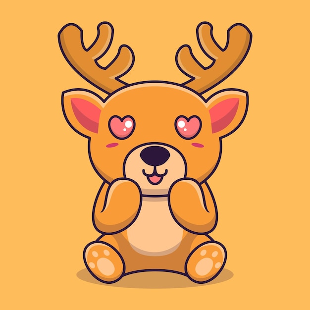 Ciervo vectorial sentado conmocionado linda mascota de dibujos animados kawaii creativo