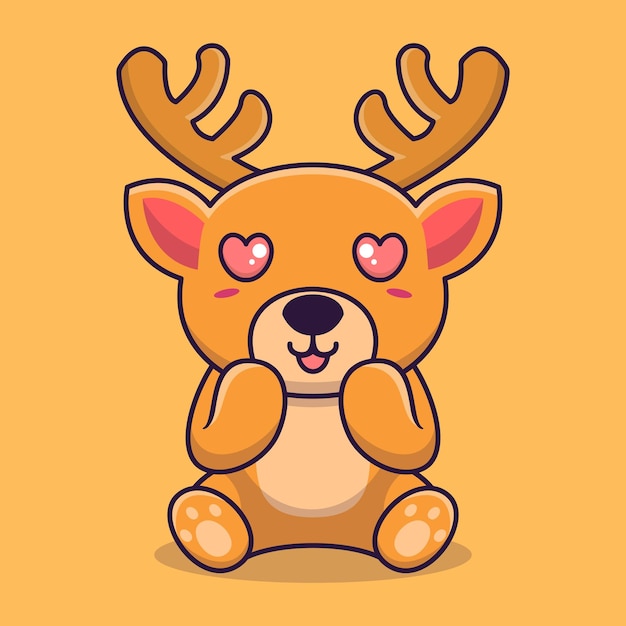 Ciervo vectorial sentado conmocionado linda mascota de dibujos animados kawaii creativo