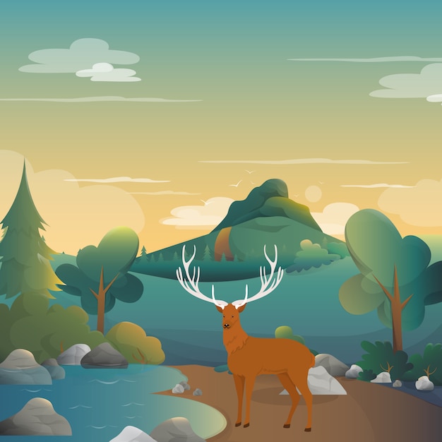 Ciervos en el bosque fondo illustration.vector