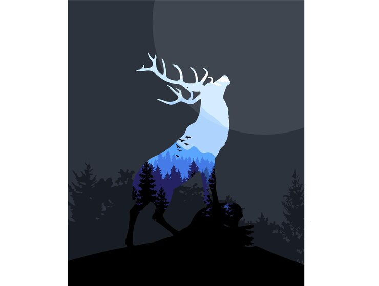 Ciervos en el bosque bajo la luna