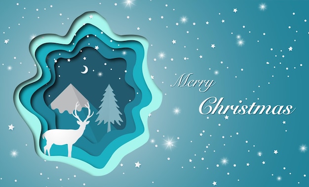 Ciervos en el bosque con nieve vector papel arte y estilo artesanal ilustración ilustración de amor