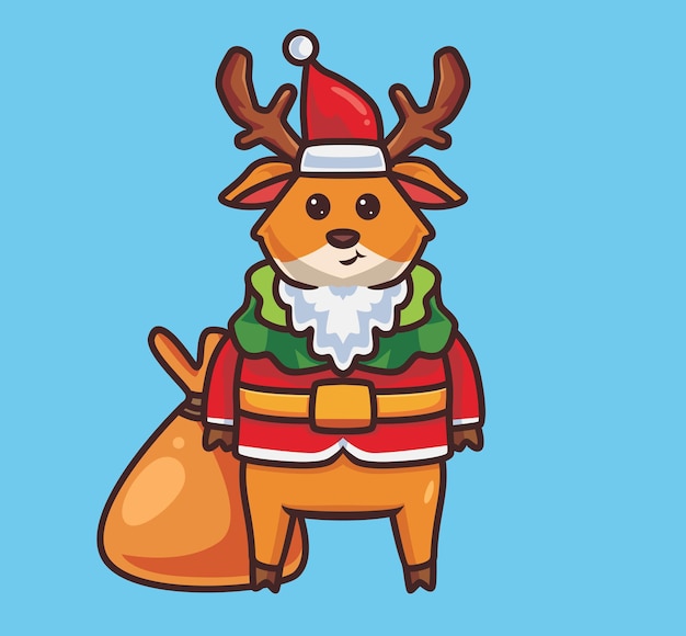 Vector ciervos lindos como papá noel animal de dibujos animados aislado ilustración de navidad estilo plano