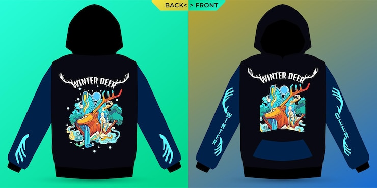 Vector ciervos y nieve en invierno perfectos para sudaderas con capucha vector premium