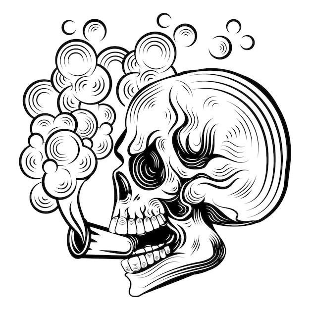 Cigarrillo ahumado de calavera ilustración dibujada a mano en el fondo