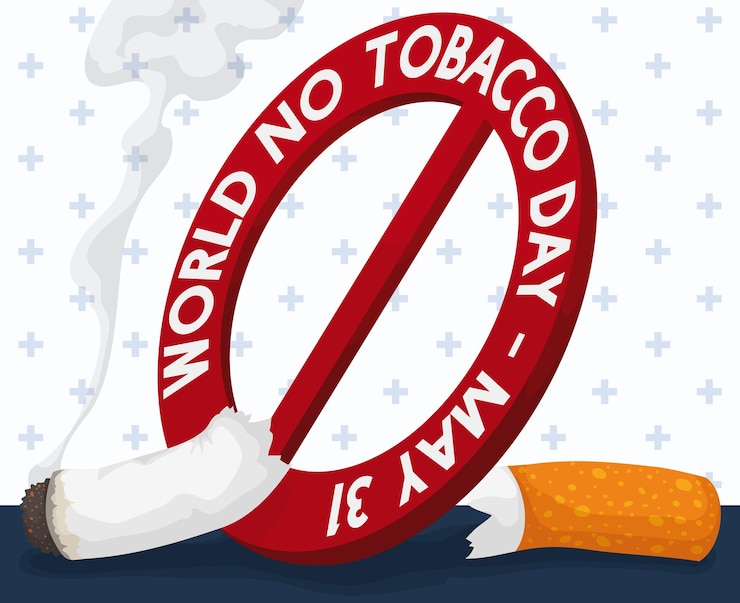 Vector cigarrillo encendido y cortado para el cartel del día sin tabaco