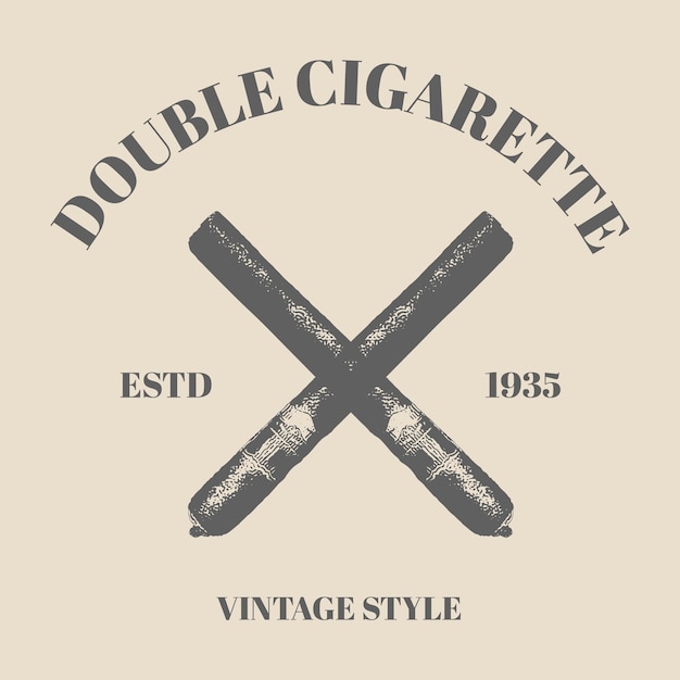 Cigarrillo para fumar cruzado con logotipo. Ilustración de vector de estilo retro vintage. Ilustración de cigarrillo