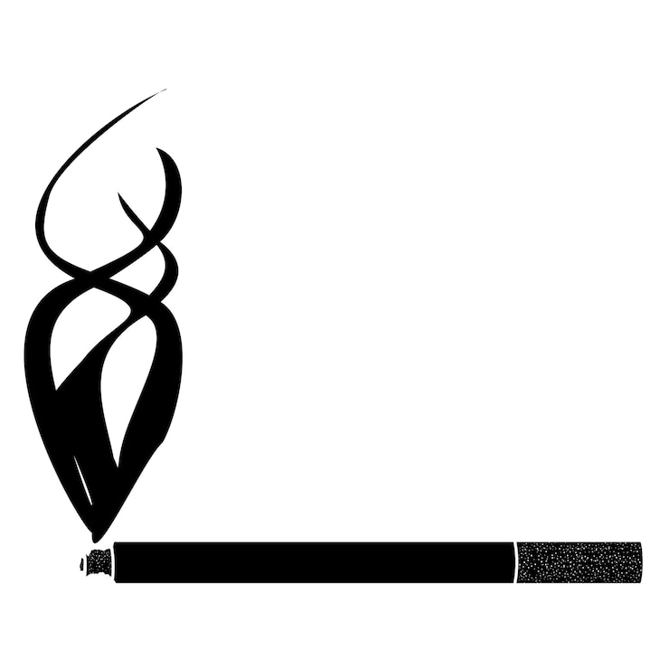 Vector cigarrillo de silueta con filtro y humo aislado en blanco cigarrillo acostado horizontalmente icono o elemento de diseño