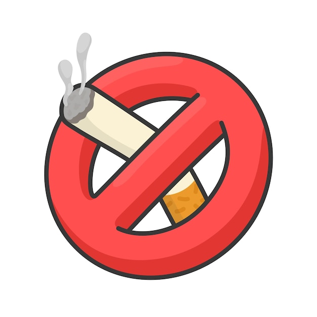 cigarrillo en símbolo de prohibición de fumar kawaii doodle ilustración vectorial plana