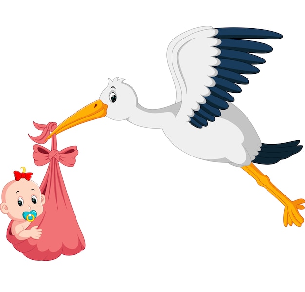 cigüeña con dibujos animados de bebé