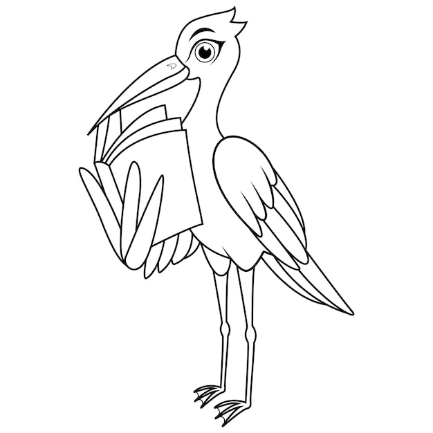 Una cigüeña de dibujos animados que lleva libros