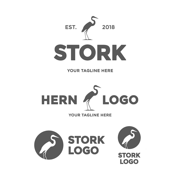 Cigüeña Hern Heron Ibis Logo Set
