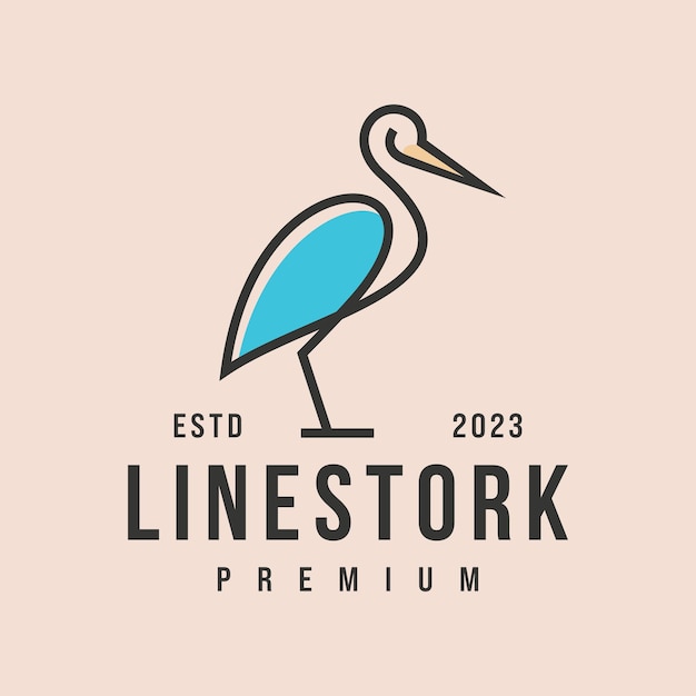 cigüeña logo colorido línea arte monoline contorno vector ilustración hipster retro vintage