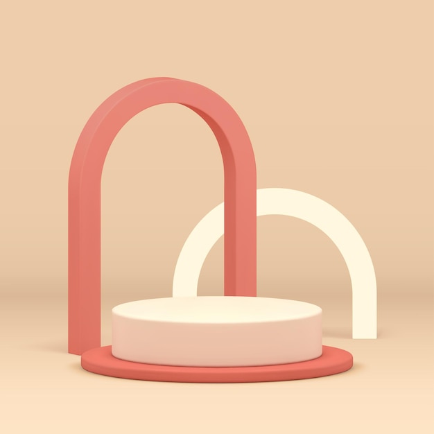 Cilindro 3d podio pedestal vitrina neutral con fondo de pared de arco vector realista