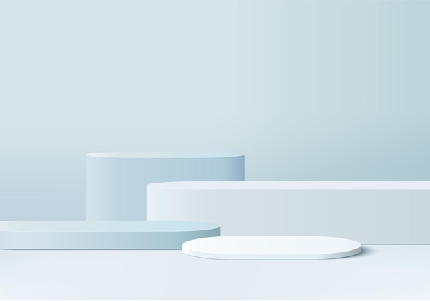 Cilindro abstracto escena mínima con plataforma geométrica.