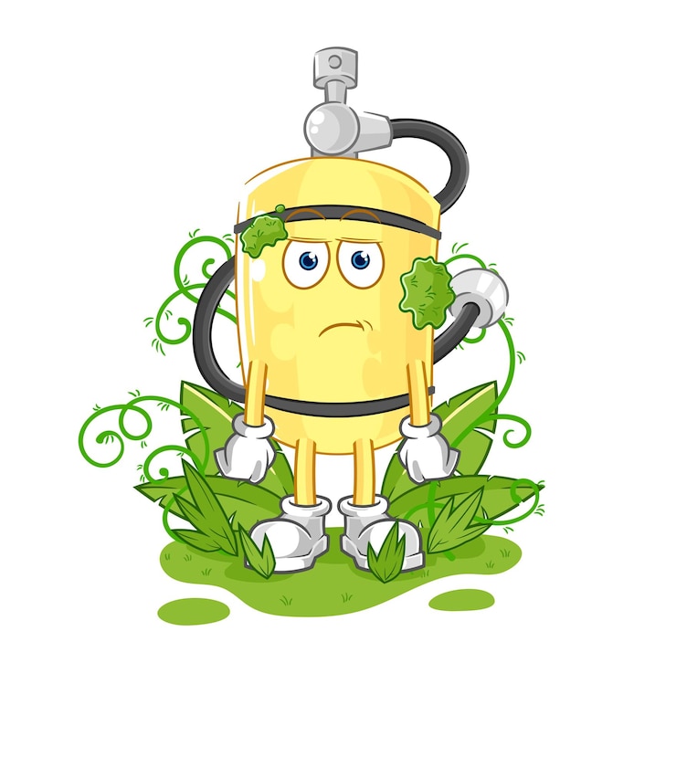 Vector cilindro de buzo esperando vector de dibujos animados de mascota demasiado largo