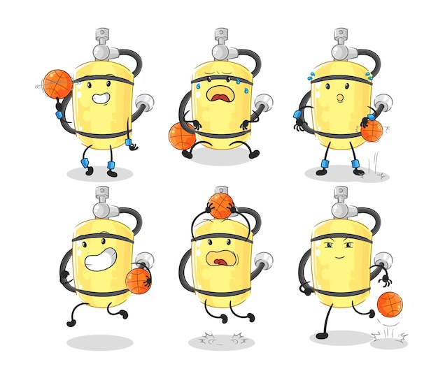 Cilindro de buzo jugador de baloncesto grupo personaje mascota vector