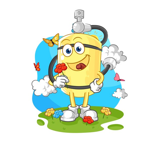 Cilindro de buzo recoger flores en vector de caracteres de primavera