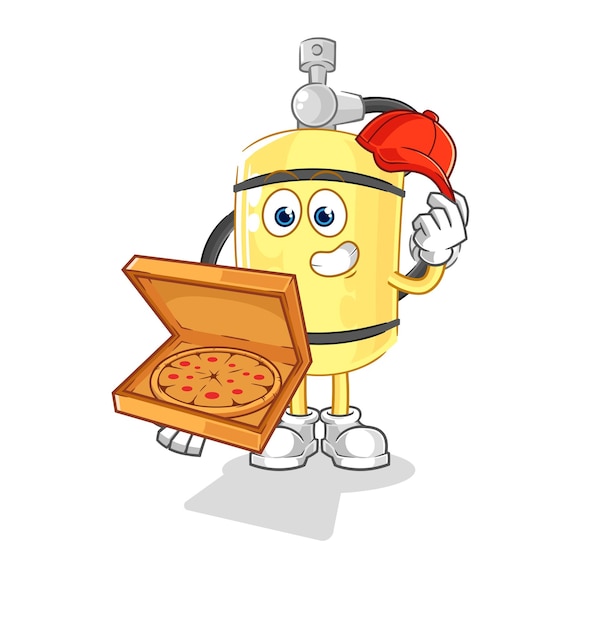 Cilindro de buzo repartidor de pizza vector personaje de dibujos animados
