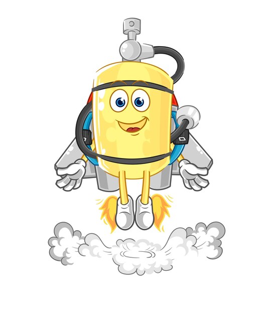 Cilindro de buzo con vector de dibujos animados de mascota jetpack