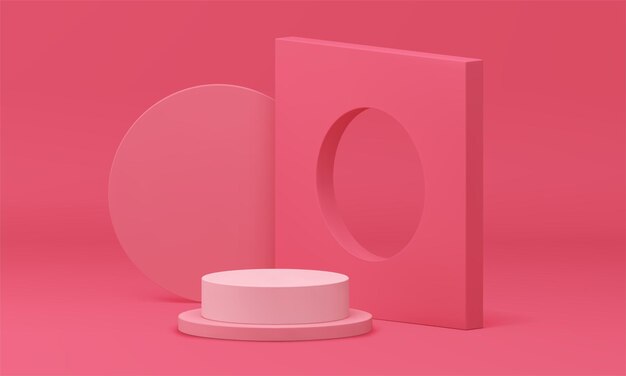 Cilindro de pedestal rosado 3d nivel de fundación básico construcción geométrica isométrica vector realista