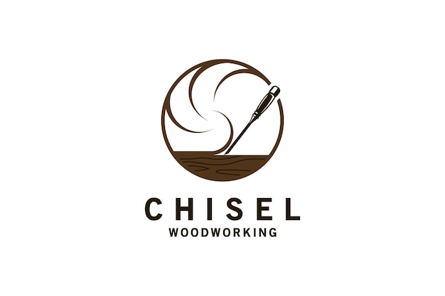 Cincel de madera logo símbolo diseño carpintero artesano logo vector ilustración