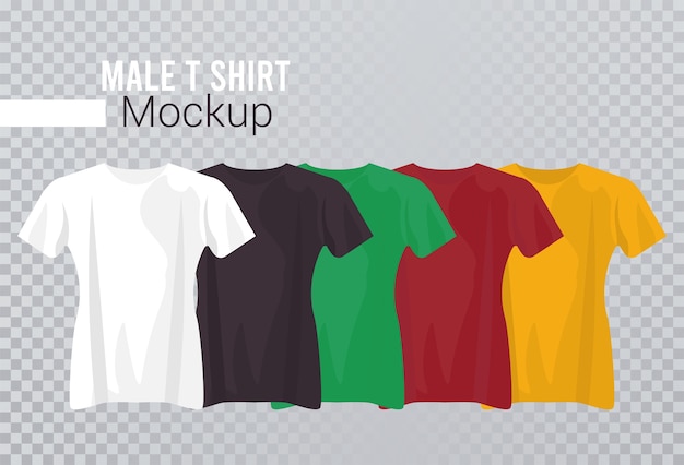 Vector cinco camisetas de maqueta establecen colores.