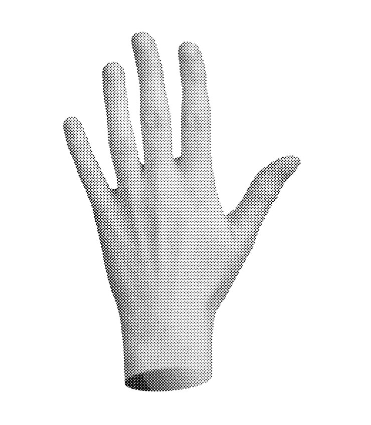 Vector cinco dedos estirando el cuerpo lenguaje de señas vector de estilo semitono aislado en fondo blanco