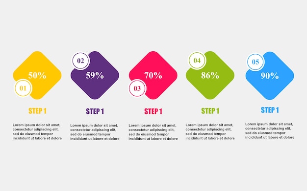 Cinco elementos de rombo colocados en fila horizontal Concepto de plantilla de Infografía empresarial