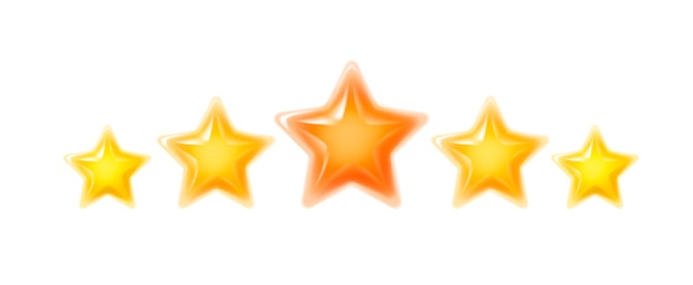 Cinco estrellas para calificar a los clientes Icono de estrella dorada Estrella amarilla brillante Luz