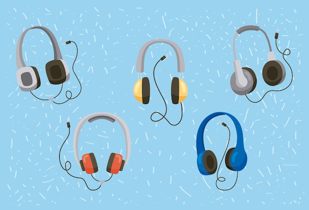 Cinco iconos de dispositivos de auriculares