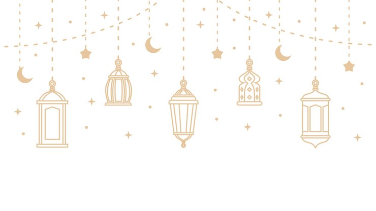 Cinco linternas colgantes de ramadán y adornos islámicos aislados en fondo blanco