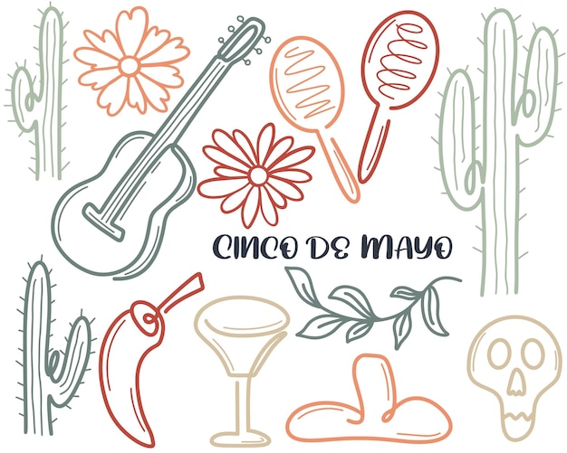 Cinco de mayo atributos ilustración aislada