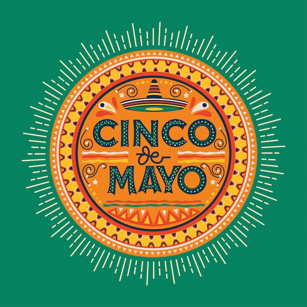 Vector cinco de mayo, fiesta mexicana, escritura a mano y decoración premium