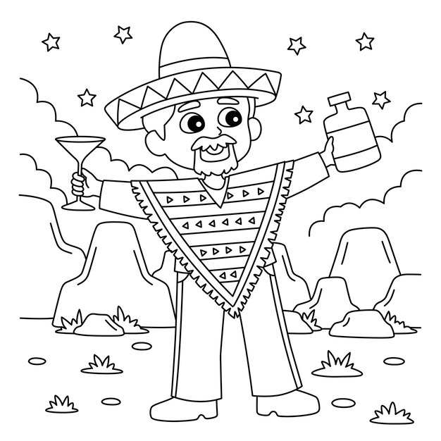 Cinco de Mayo Hombre Mexicano Bebiendo Página Para Colorear
