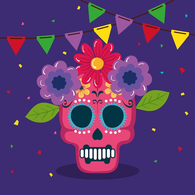 Cinco de mayo con ilustración de decoración de calavera y flores