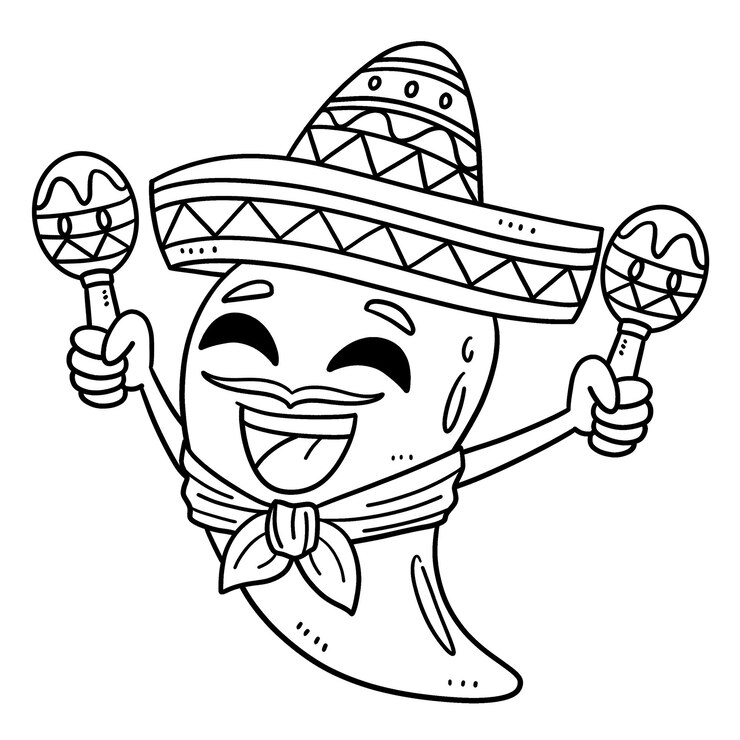 Vector cinco de mayo jalapeño con sombrero aislado